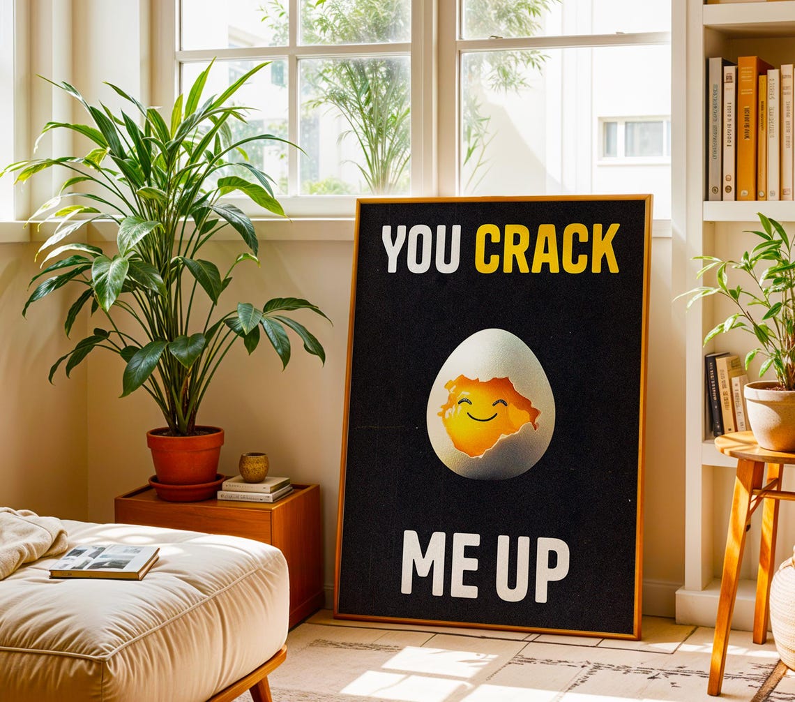 You Crack Me Up Funny Egg Poster Retro Typography Art Cute Kitchen Wall Decor Bold Pun Print Gift For Food Lovers - Image 3