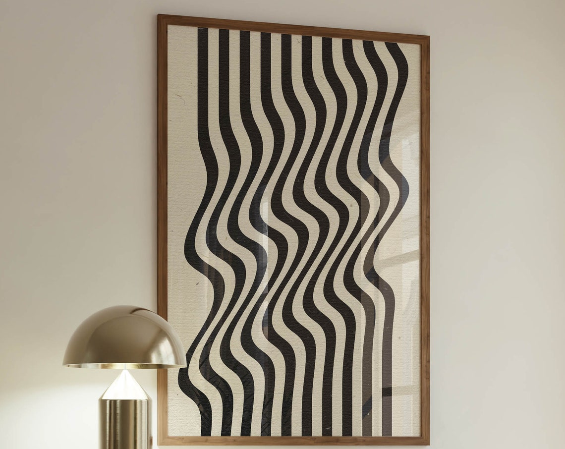 Black Wavy Vertical Lines Modern Abstract Minimalist Retro Wall Art