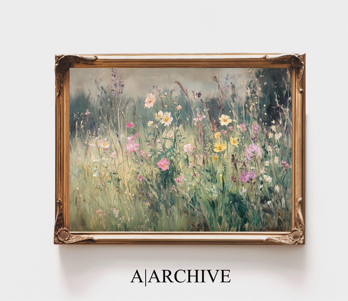 Misty Wildflower Meadow White Blooms Impressionist Art Poster