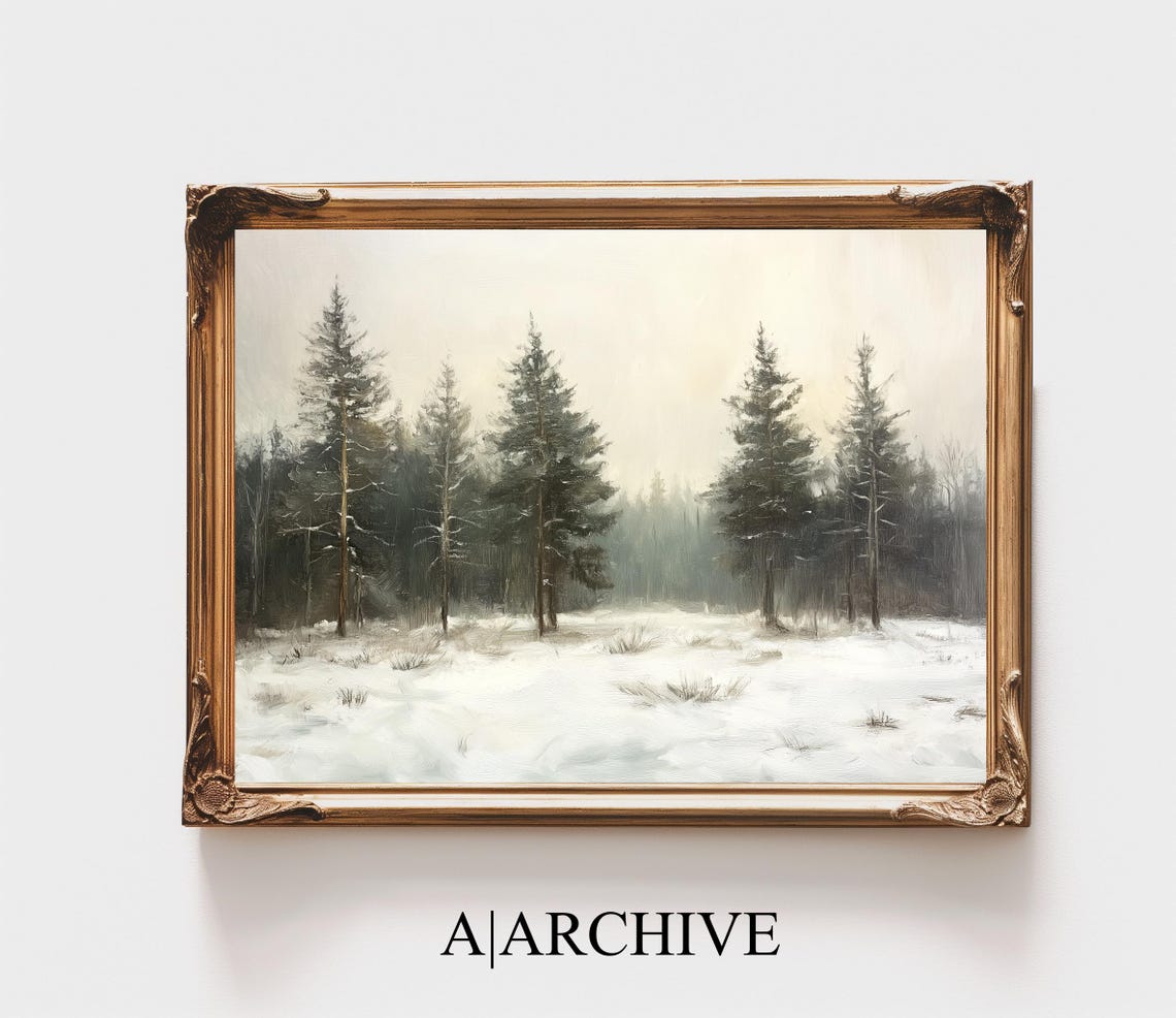 Misty Snow Clearing Tall Pine Trees Serene Winter Landscape Poster