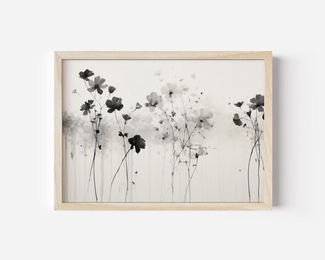 Black Floral Botanical Poster Neutral Ink Wildflower Wall Decor - Image 4