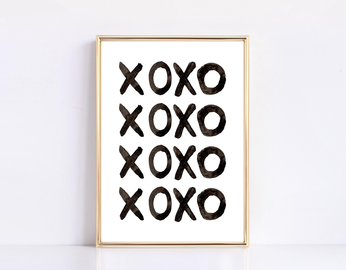 XOXO Watercolor Black Letter Valentine Love Quote Wall Print