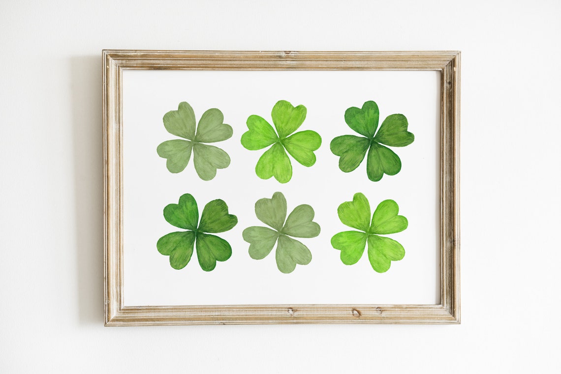 Watercolor Shamrocks Set of Six Lucky Clover St Patricks Poster - Image 3