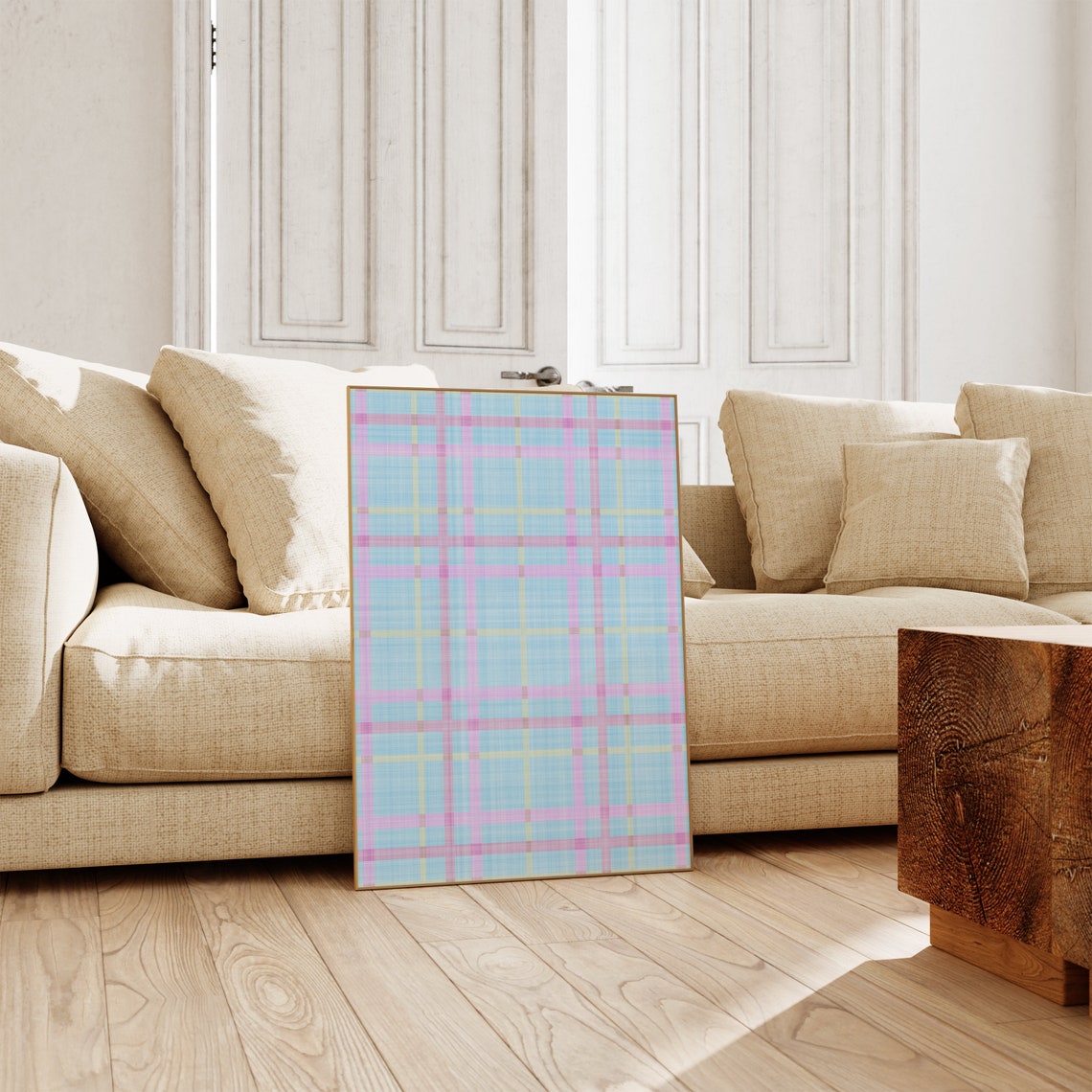 Pastel Plaid Spring Check Pattern Poster Blue Pink Easter Decor - Image 4