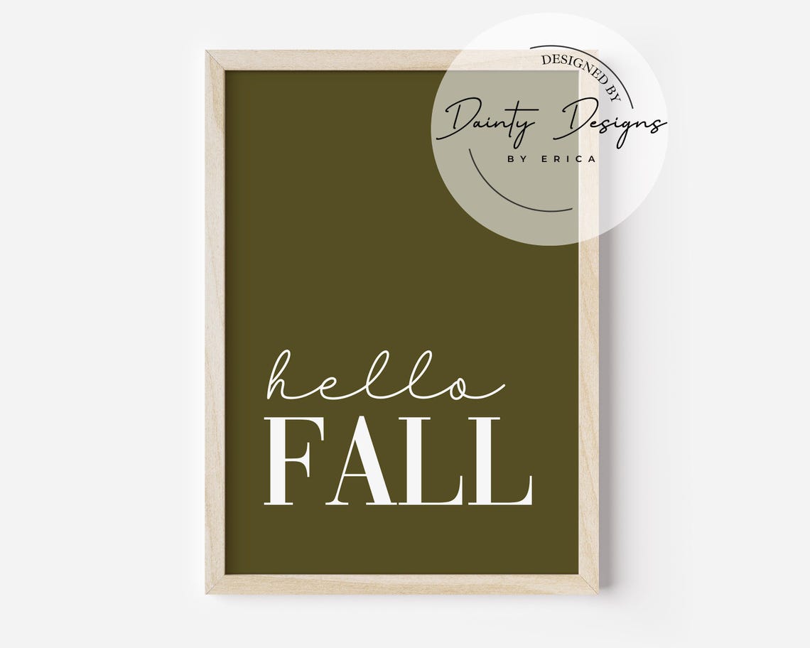 Hello Fall Sign Poster Sage Green Minimalist Autumn Wall Decor - Image 3