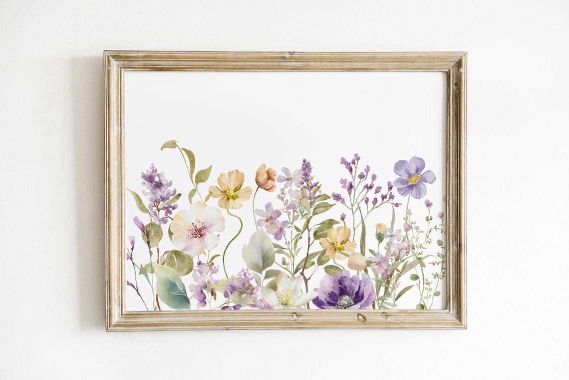 Purple and Lavender Wildflowers Watercolor Spring Botanical Art Print - Image 2