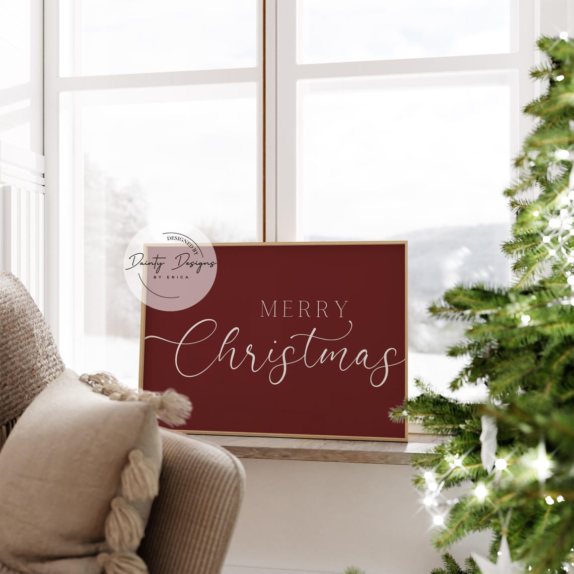 Merry Christmas Modern Script Burgundy Red Holiday Poster Gift - Image 4