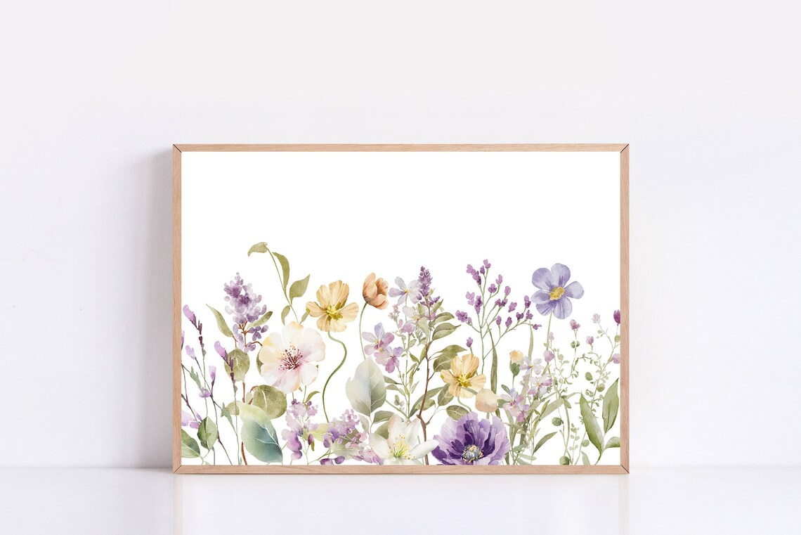 Purple and Lavender Wildflowers Watercolor Spring Botanical Art Print - Image 4