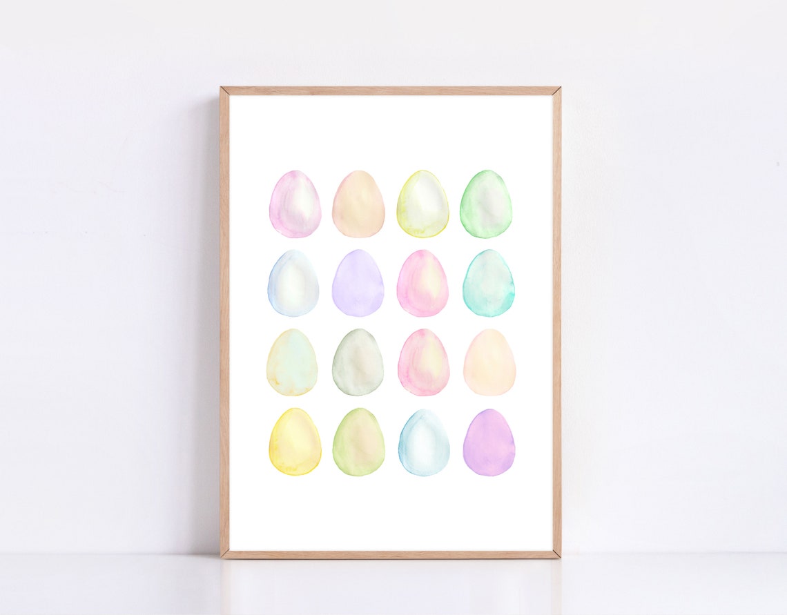 Pastel Easter Eggs Watercolor Poster Spring Egg Grid Nursery Decor - Image 4