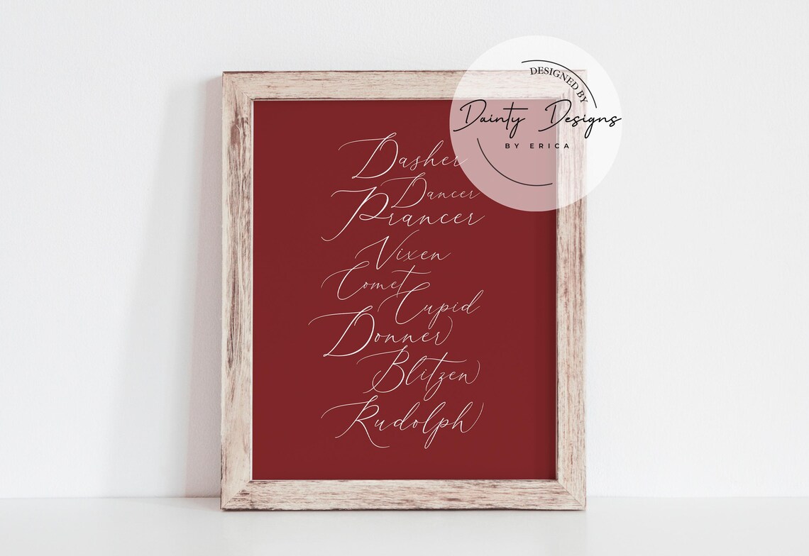 Santa Reindeer Names Elegant Script Burgundy Beautiful Poster - Image 4