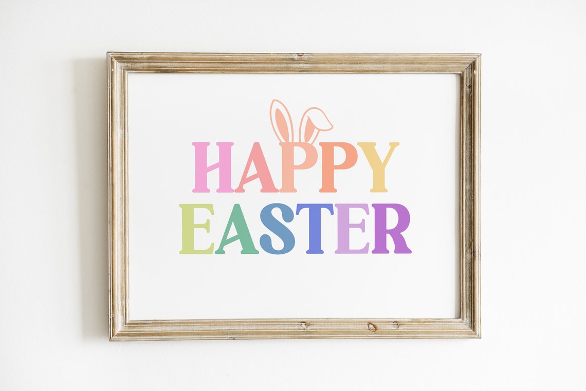 Happy Easter Rainbow Letters Bunny Ears Spring Holiday Poster - Image 3