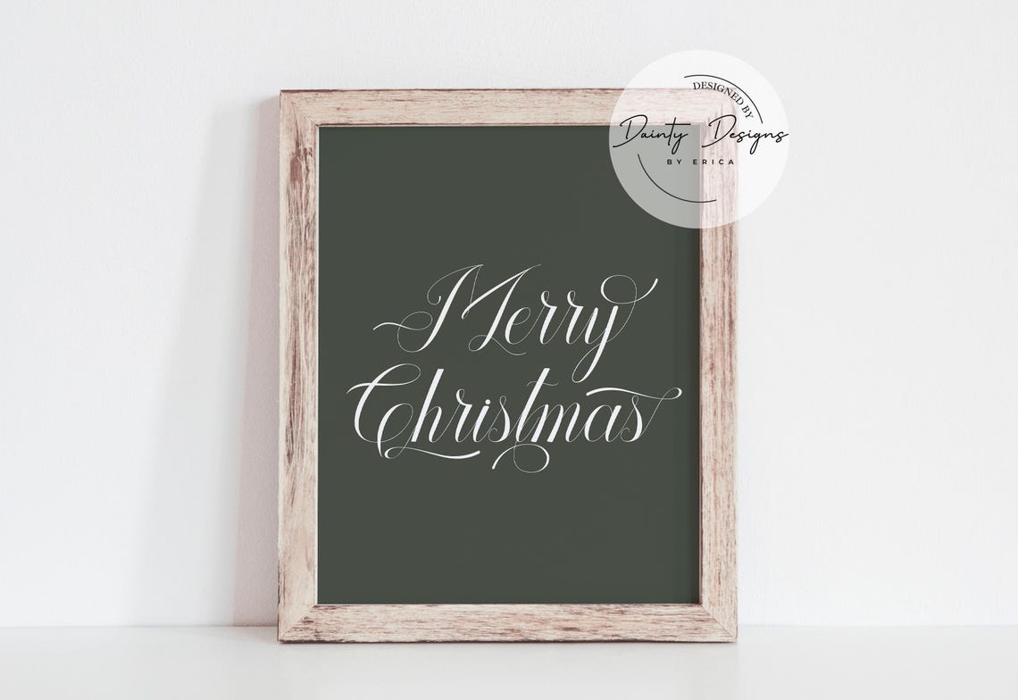 Merry Christmas Script Dark Green Elegant Holiday Decor Poster - Image 3