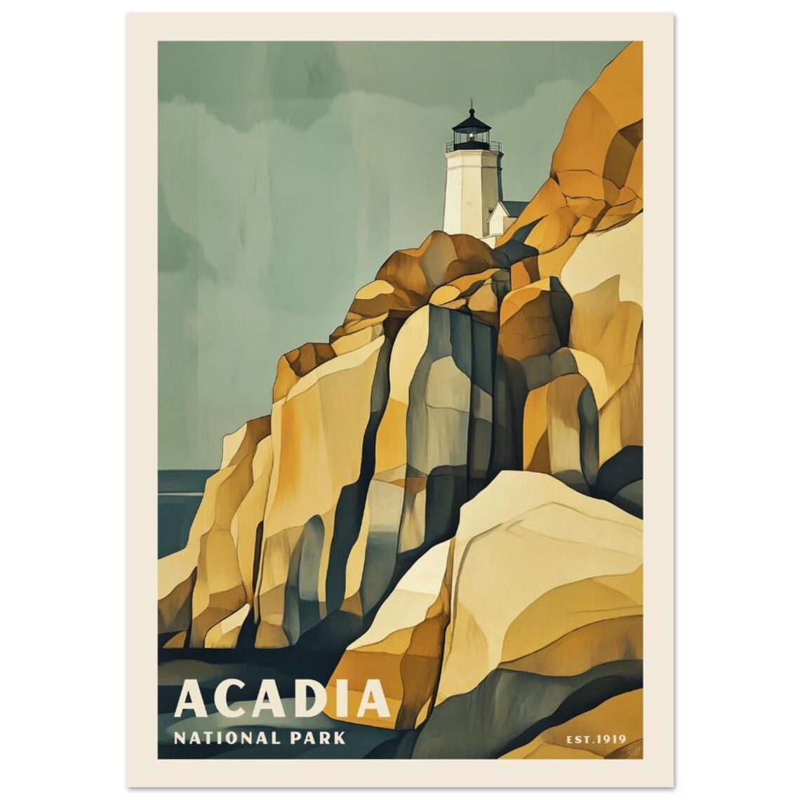 Acadia National Park Maine Lighthouse Ocean Cliffs Art Poster - Image 2