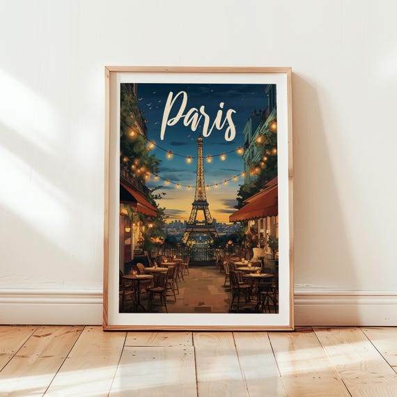 Paris Eiffel Tower Poster Vintage Paris Caf Print Eiffel Tower Illustration French Bistro