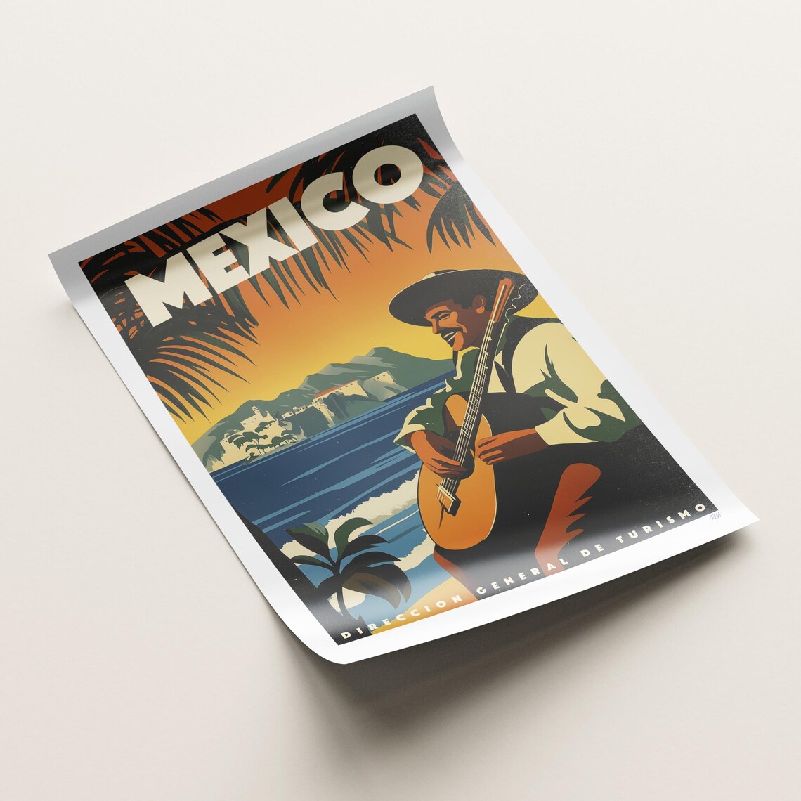 Mexico Mariachi Guitar Player Seaside Retro Tourism Artwork Poster - Image 5