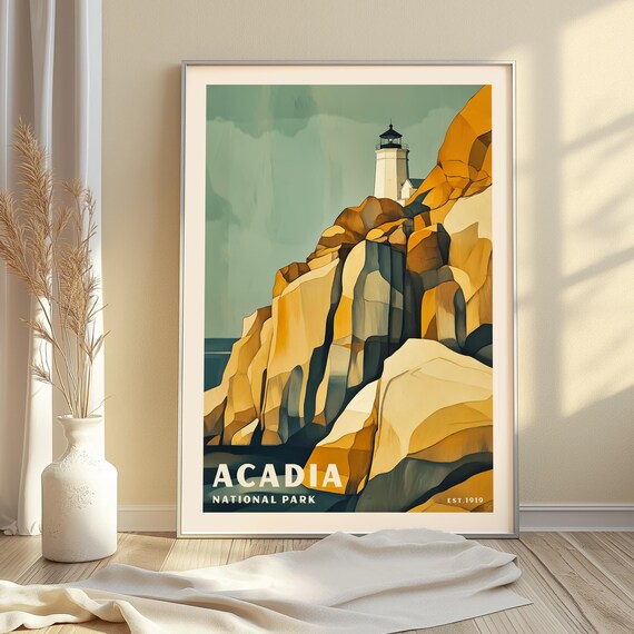 Acadia National Park Maine Lighthouse Ocean Cliffs Art Poster