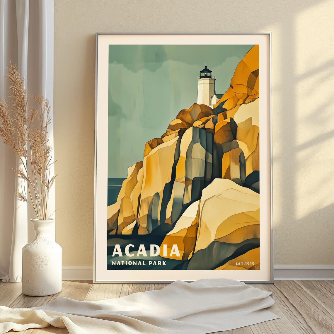 Acadia National Park Maine Lighthouse Ocean Cliffs Art Poster
