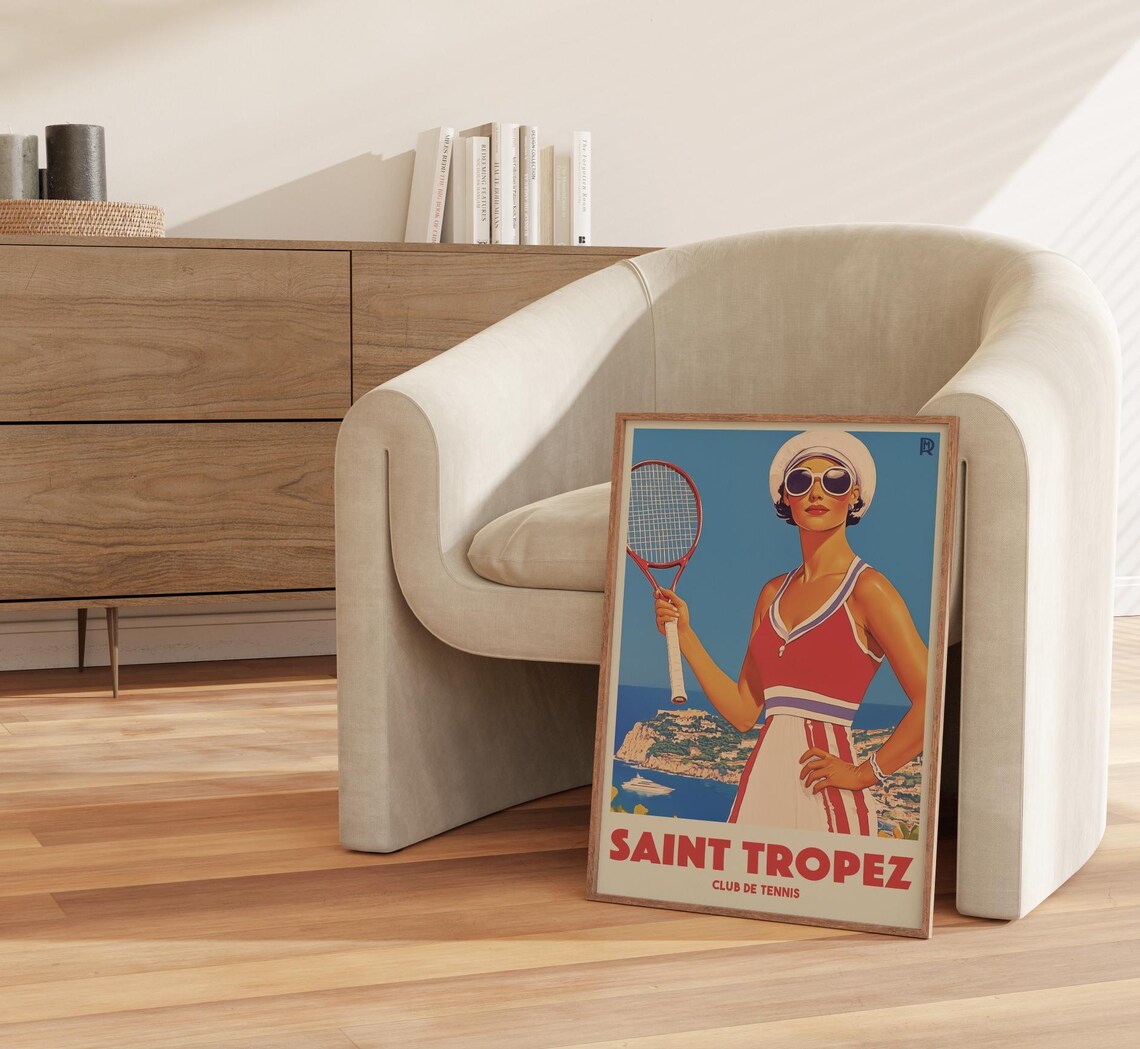 Saint Tropez Tennis Club Vintage Poster French Riviera Retro Sports Art - Image 3