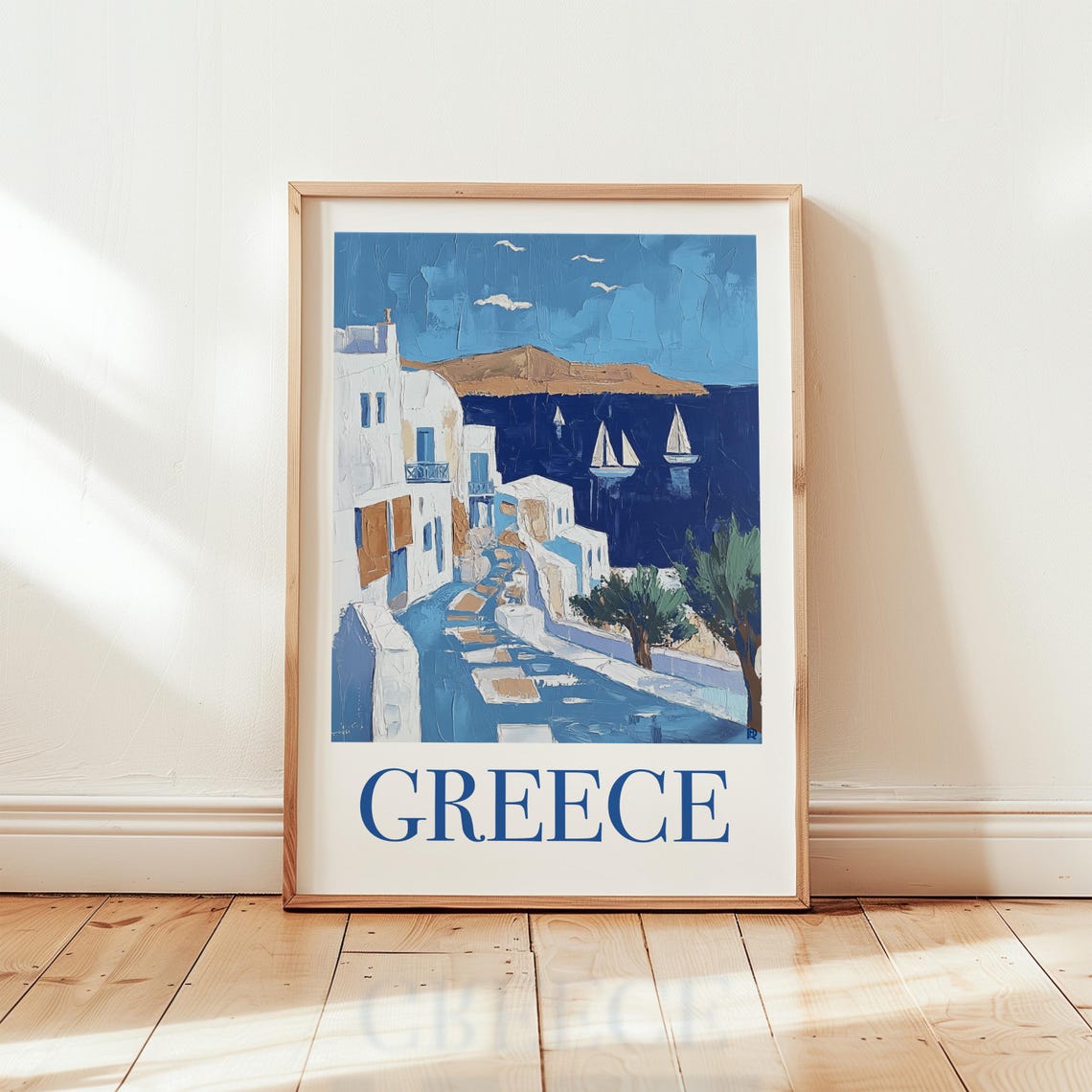 Greece Greek Island Street Whitewashed Town Matisse Style Poster Art