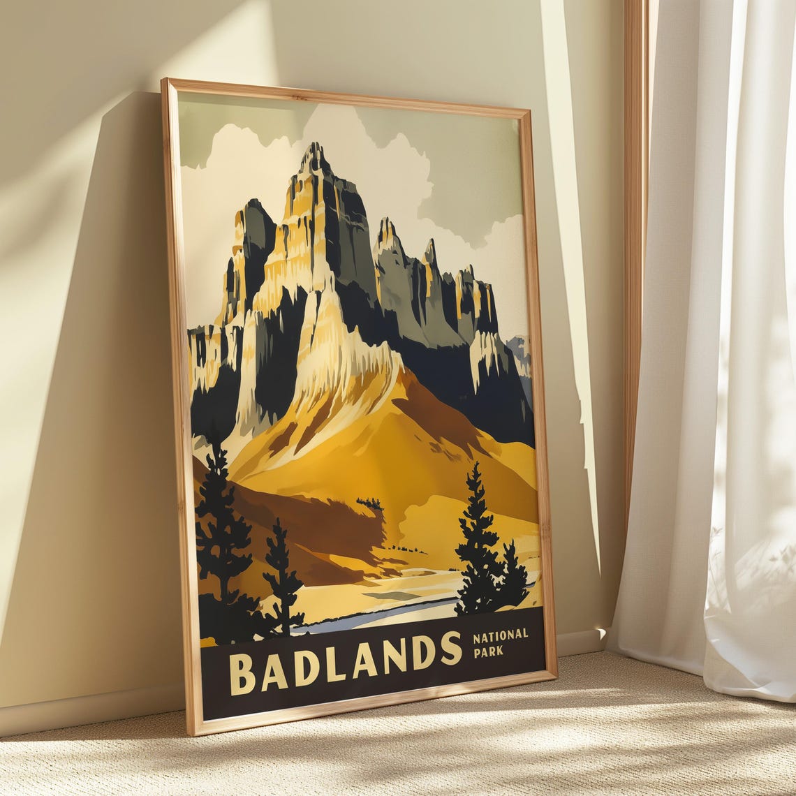 Badlands National Park Golden Buttes Retro Scenic Artwork Poster - Image 4
