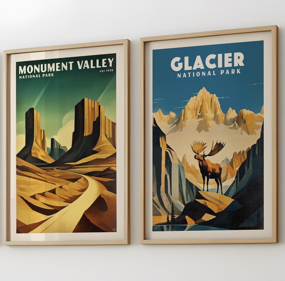 Glacier National Park Moose Mountain Peaks Vintage Art Poster - Image 2