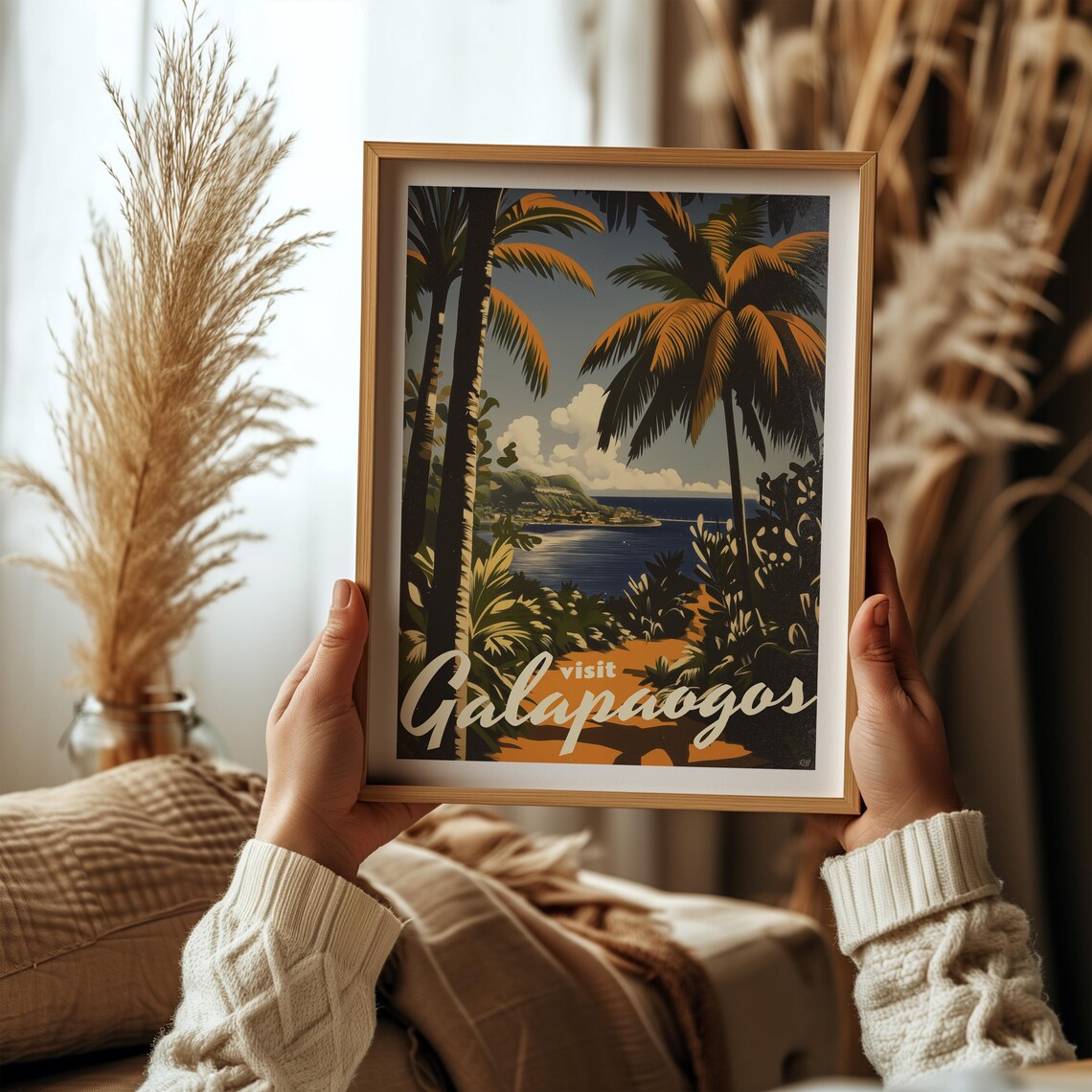 Galapagos Islands Palm Bay Island Hills Vintage Travel Poster - Image 2