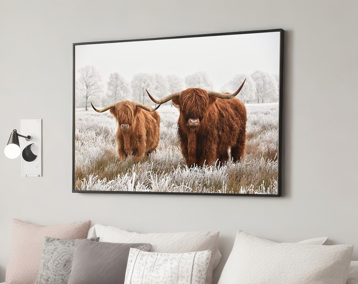 Highland Cow Landscape, Rustic Nordic Decor