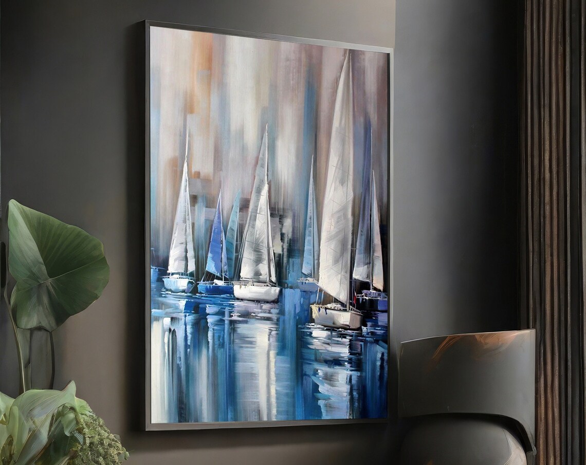 Modern Sailboat Painting, Nautical Decor Gift