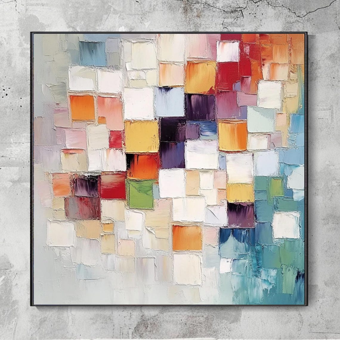 Colorful Abstract Geometric Mosaic Blocks Impasto Modern Poster