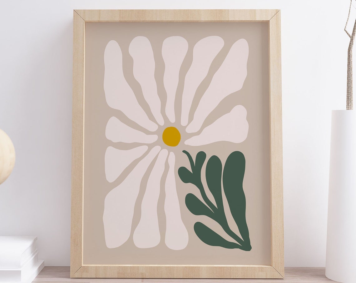 Groovy Abstract Daisy Flower Beige Boho Botanical Wall Decor Poster