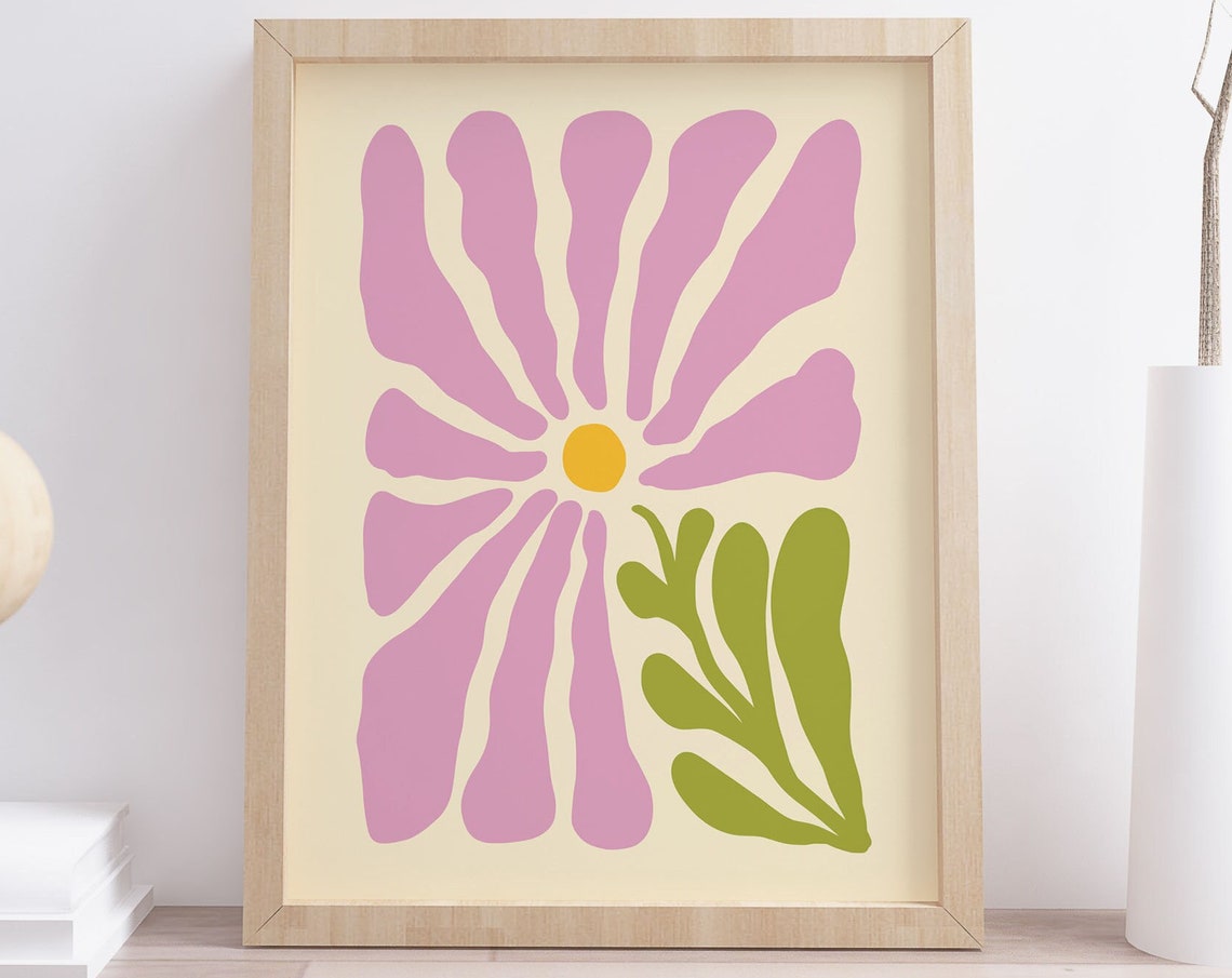 Abstract Pink Flower Boho Poster Retro Botanical Room Wall Decor
