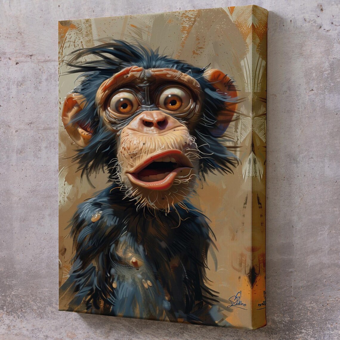 Surprised Baby Chimpanzee Wide Eyes Funny Expressive Animal Art Poster
