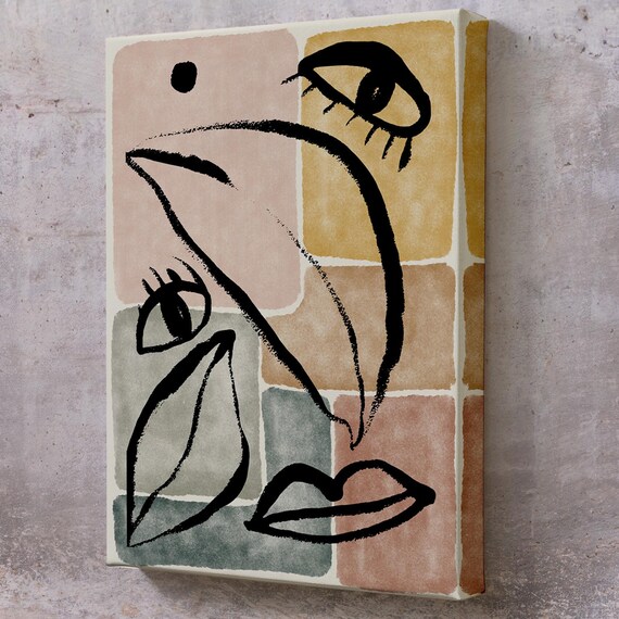 Abstract Face Line Art Pastel Color Blocks Modern Boho Style Wall Poster
