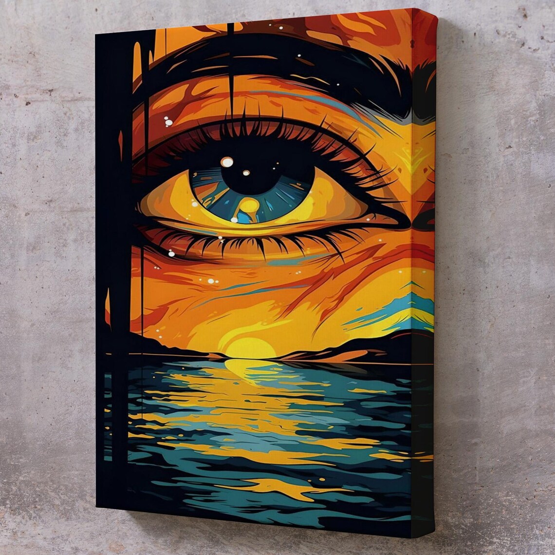 Giant Eye Over Ocean Sunset Surreal Orange Blue Pop Art Poster