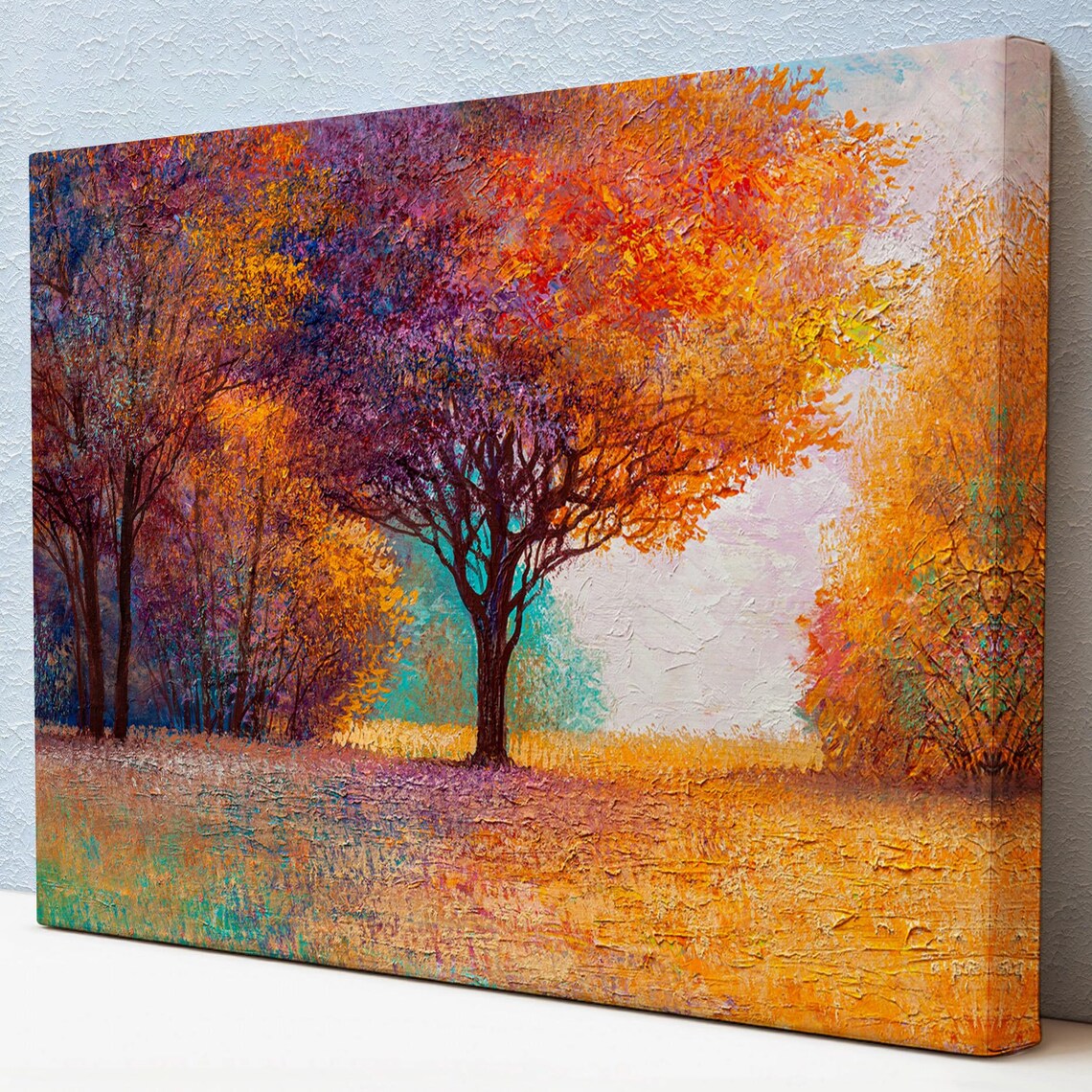 Autumn Forest Fiery Orange Purple Foliage Golden Glowing Path Print