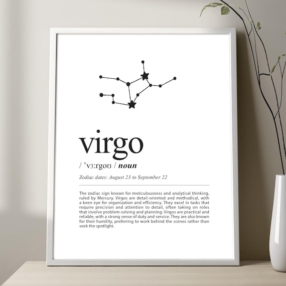 Virgo Zodiac Sign Definition Poster, Constellation Art Print