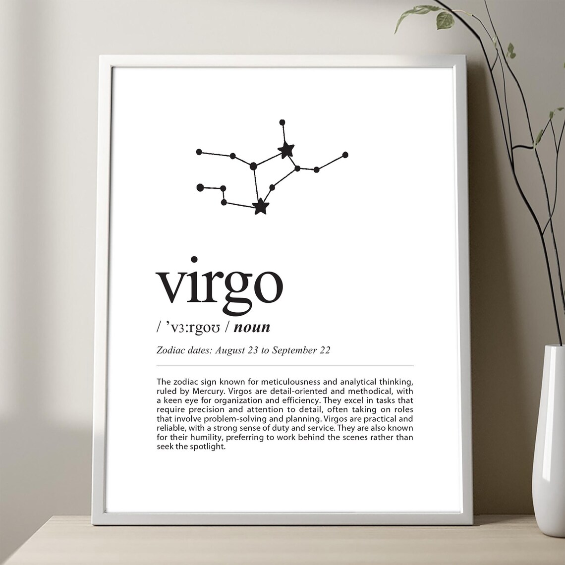 Virgo Zodiac Sign Definition Poster, Constellation Art Print