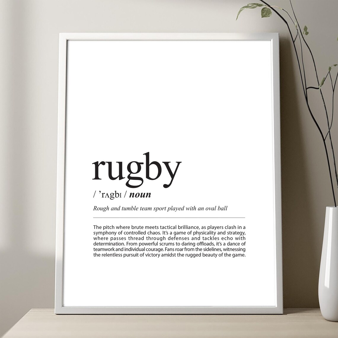 Rugby Dictionary Definition Typography Minimalist Black White Sport Poster