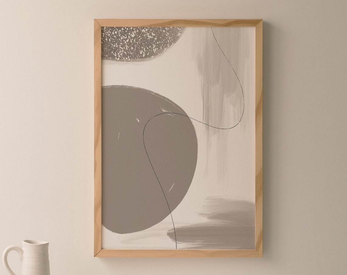 Gray Abstract Shapes Thin Line Modern Neutral Minimal Art Poster