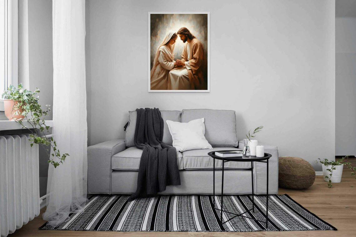 Jesus And Veiled Woman Holding Hands With Heads Bowed In Grace Poster - Image 4