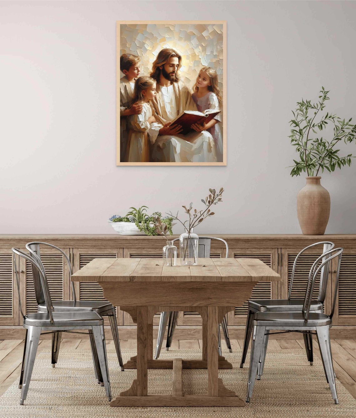 Jesus Reading Book To Three Children In Warm Impasto Painting Poster - Image 7