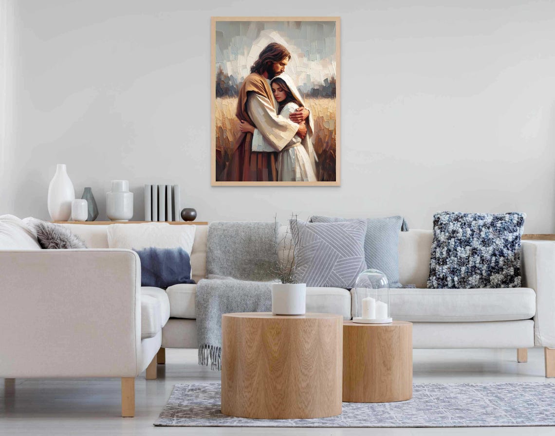 Flowing Faith Christian Painting Jesus With Girl Picture Of Christ Lds Art Bible Prints Jesus With Woman Picture Of Jesus Christ Png - Image 6