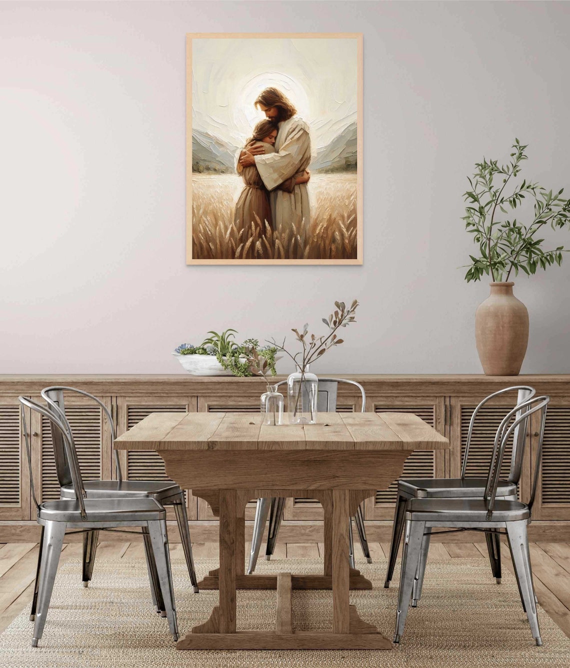 Jesus Embracing Girl In Golden Wheat Field With Mountain Glow Poster - Image 7