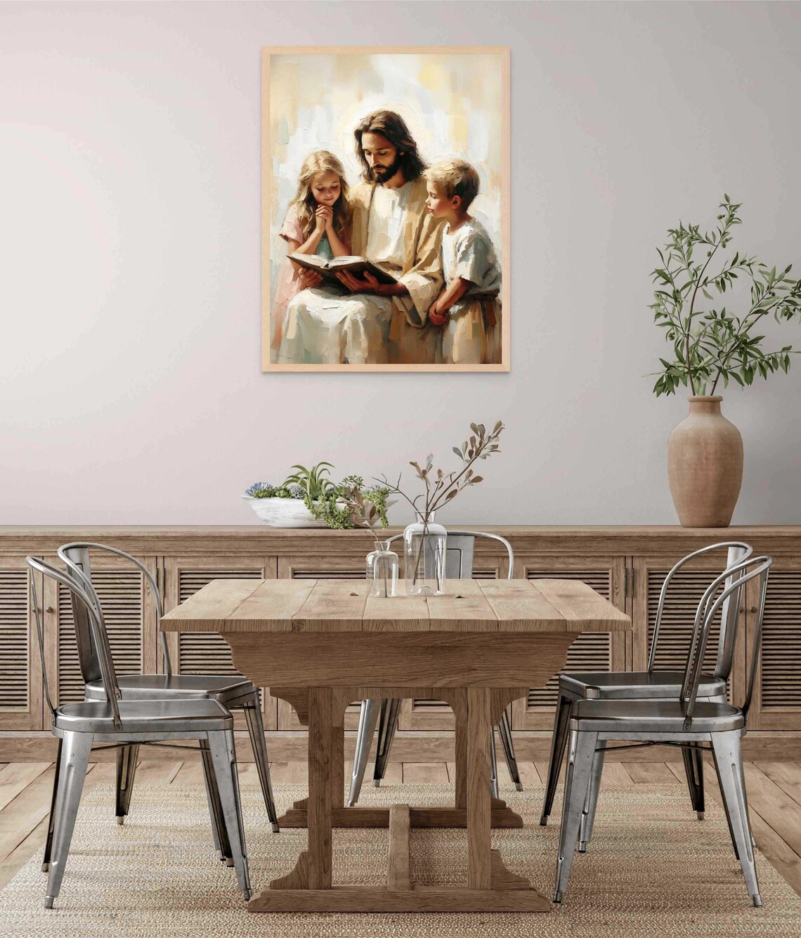 Jesus Reading Book To Girl And Boy In Soft Pastel Painting Poster - Image 5