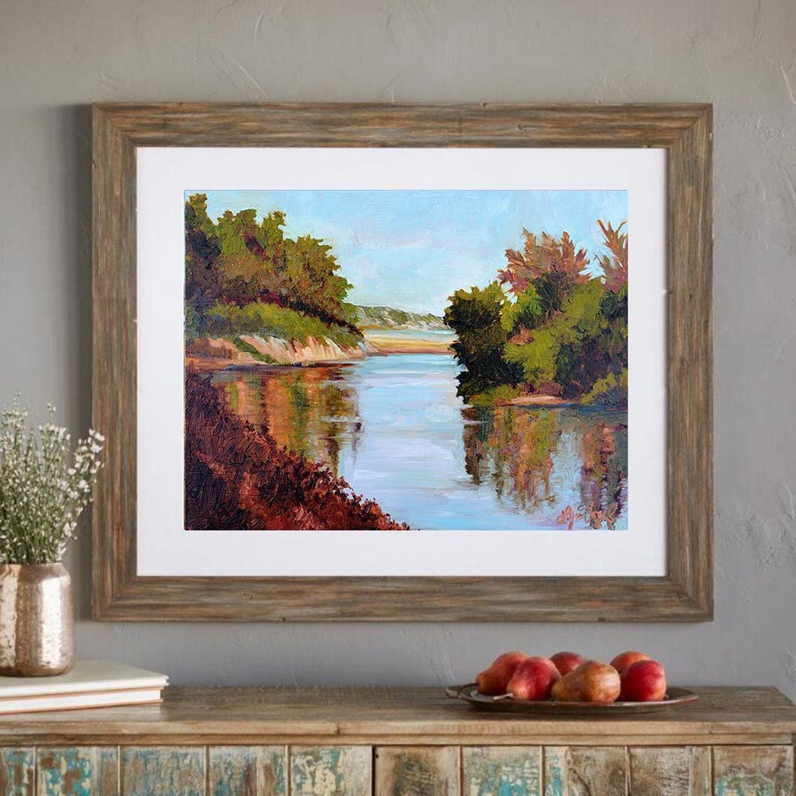 Goleta Beach Tranquil Estuary Reflections Coastal Painting Poster - Image 5