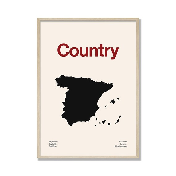 Custom Minimalist Country Map Print Travel Poster Personalised Wall Art Gift Silhouette