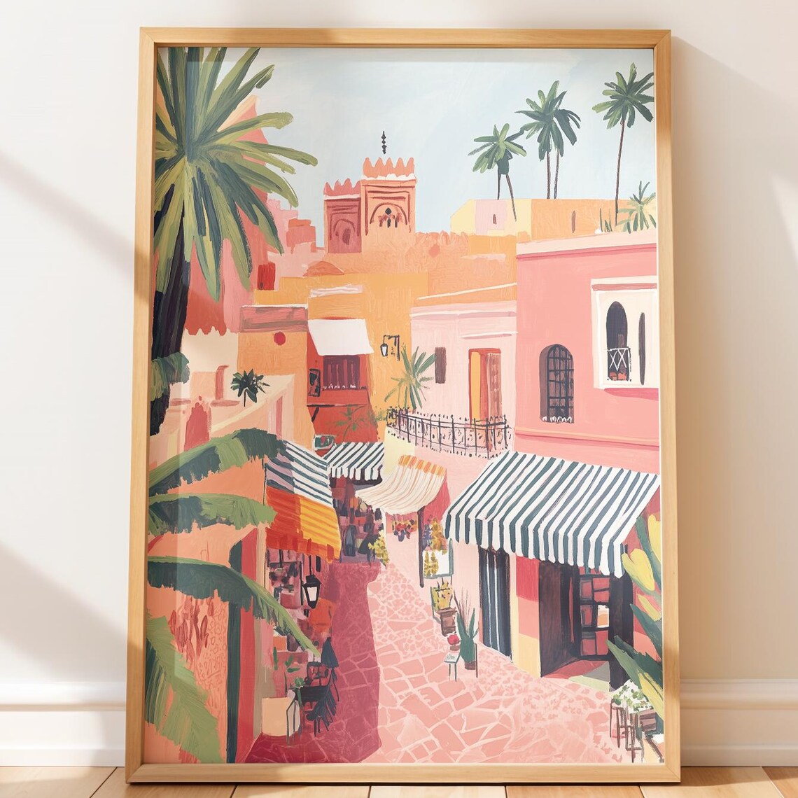 Moroccan Coastal Market Street Terracotta Scene Art Wall Poster