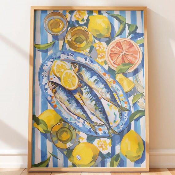 Sardines Lemon Citrus Seafood Kitchen Bright Still Life Art Print