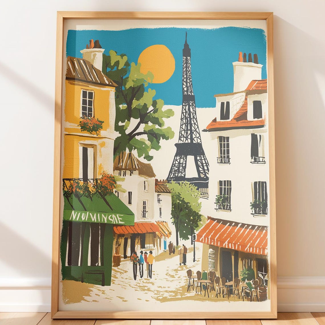 Paris Eiffel Tower Montmartre Street Cafe Sunset Vintage Poster