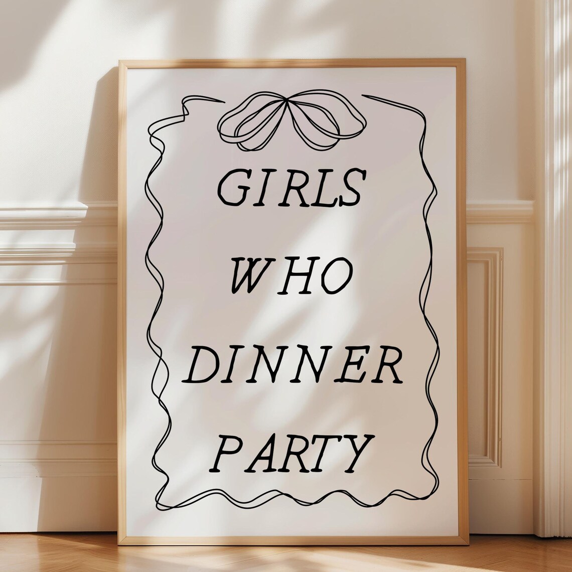 Girls Who Dinner Party Vertical Poster Black Ribbon Bow Typography Art